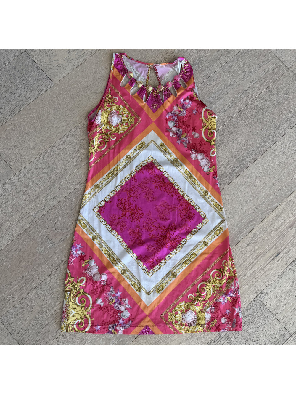Y2K Blumarine Beachwear Sleeveless Seashell Vacation Dress Coral Beaded Detail